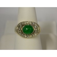 R985- 14k Jade & Diamond Ring